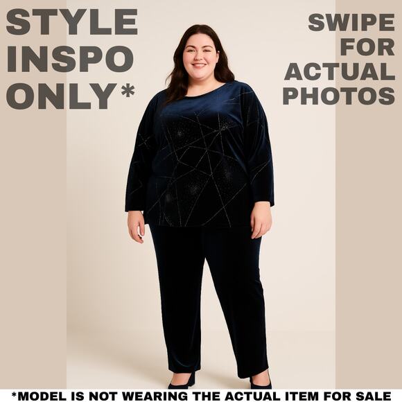 NWT Alfred Dunner 18W Midnight Blue Velvet Top & Pant Set [0394] - Picture 2 of 13